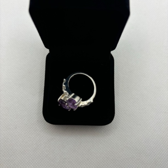Cocktail Ring .925 Sterling Silver 2 Amethyst & 6 White Topaz gems, SZ 9, 9.4g - Picture 3 of 5